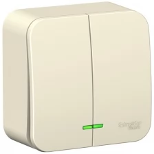 Выключатель SCHNEIDER ELECTRIC BLANCA 2-клавишный (cх.5) с подс.изол.ПЛ, 6А, 250B, молочный