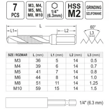 Набор сверел-метчик М3-М10 YATO YT-44849, 7шт. HEX