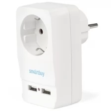 Адаптер 1 гнездо с заземлением 16A, 2 USB 2.1 A, Smartbuy